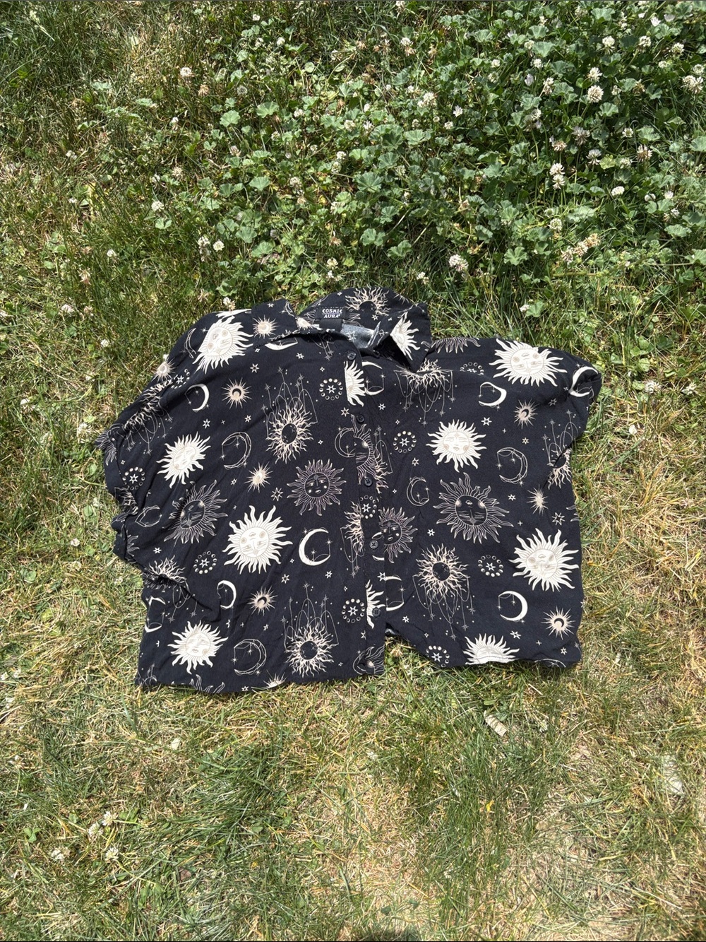 Celestial Print Black Button-Up Top